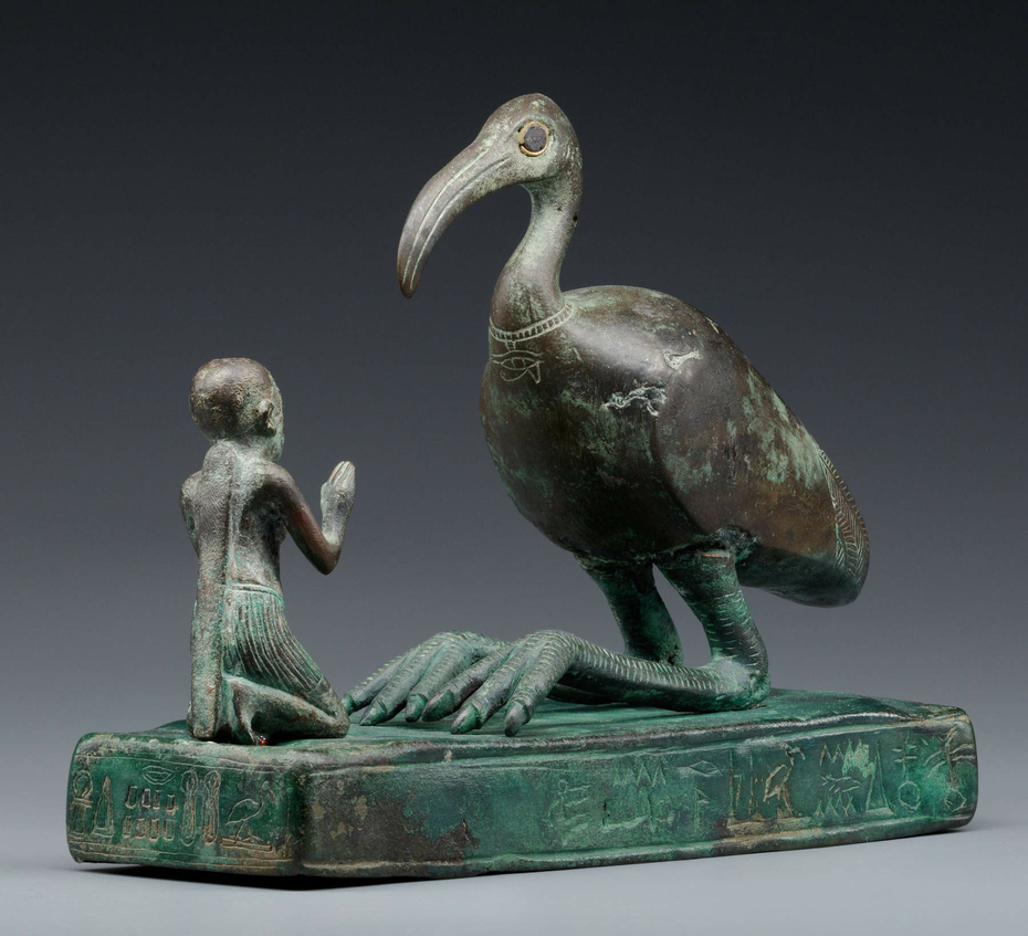 Egyptian God Thoth Moon Science Writing as an Ibis Bird Devotee on a base inscribed for Padihorsiese